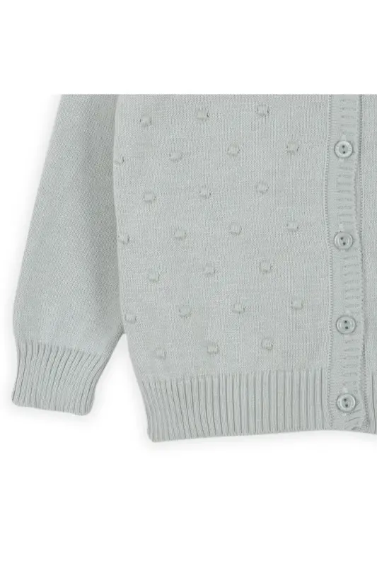 Knitted Baby Girl Poncho with Pompom Mint - 3