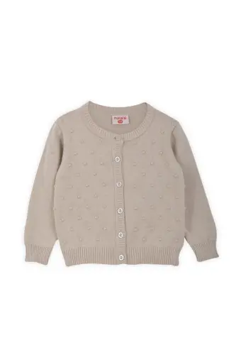 Knitted Baby Girl Ponpon Cardigan Beige - MINORA (1)