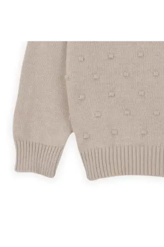 Knitted Baby Girl Ponpon Cardigan Beige - 3