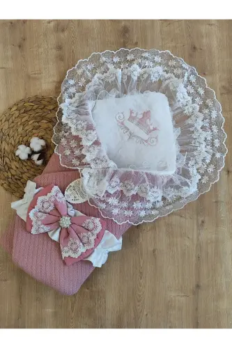 Knitted Baby Swaddle Unisex Baby Outer Swaddle Blanket Hospital Outing Swaddle Blanket-ROSE - 5