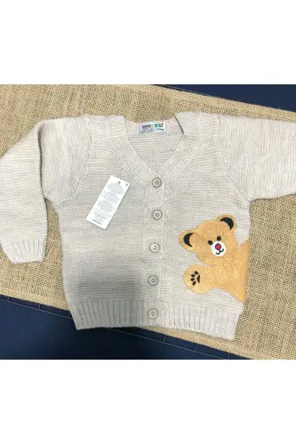 Knitted Bear Figure Buttoned Cardigan - Unisex Baby Boy - Baby Girl - TINITINS (1)
