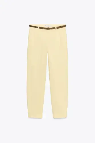 KNITTED BELT CHINO PANTS-Yellow - 7