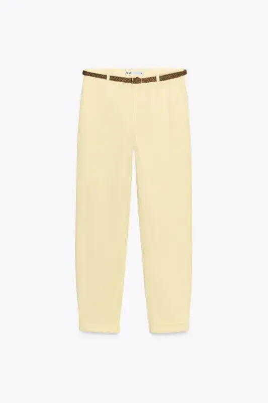 KNITTED BELT CHINO PANTS-Yellow - 7