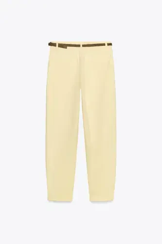 KNITTED BELT CHINO PANTS-Yellow - 8