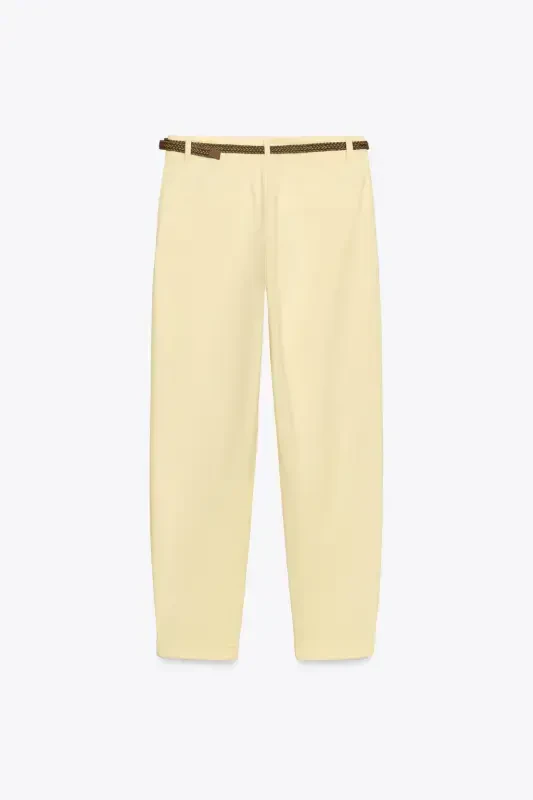 KNITTED BELT CHINO PANTS-Yellow - 8
