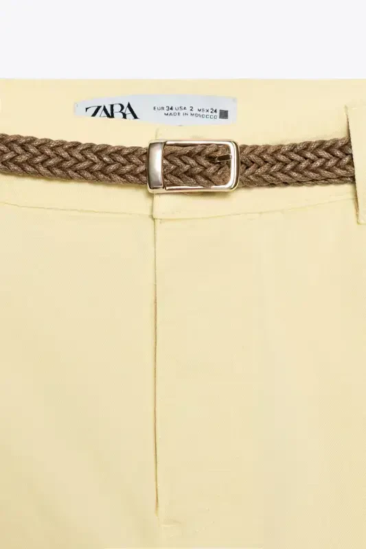 KNITTED BELT CHINO PANTS-Yellow - 9