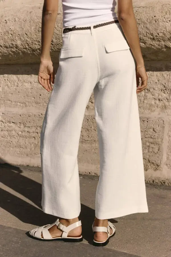 Knitted Belted Culotte Pants - Ecru - 4