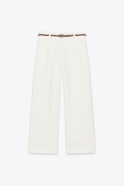 Knitted Belted Culotte Pants - Ecru - 6