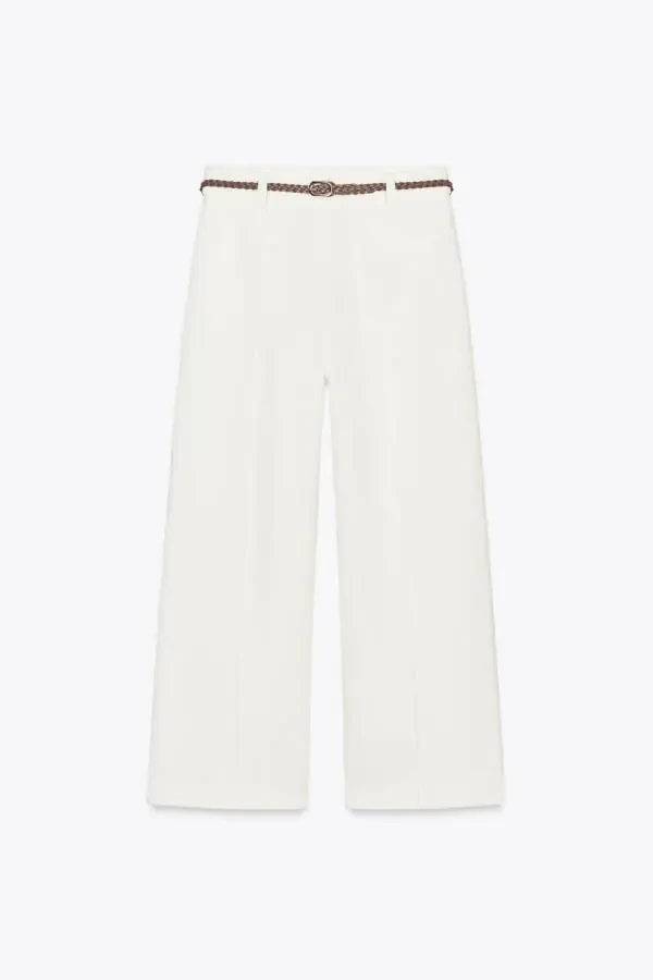 Knitted Belted Culotte Pants - Ecru - 6