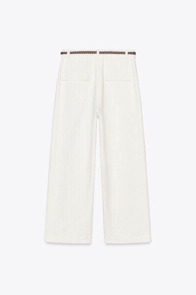 Knitted Belted Culotte Pants - Ecru - 7