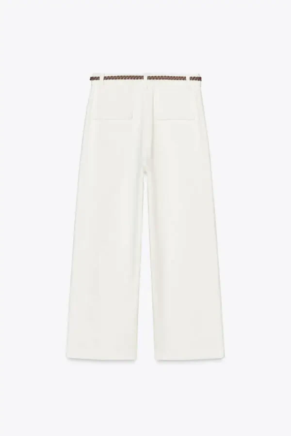 Knitted Belted Culotte Pants - Ecru - 7