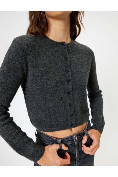 Knitted Cardigan with Round Neck and Buttons, Long Sleeves - 5