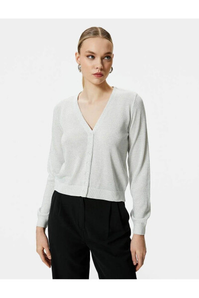 Knitted Cardigan with Sequins V-Neck Buttoned - 15