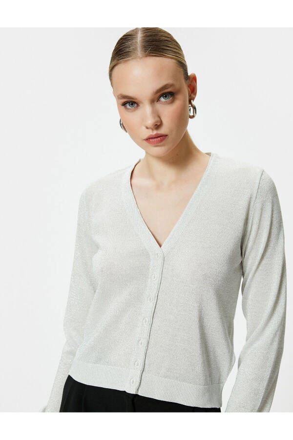 Knitted Cardigan with Sequins V-Neck Buttoned - 7