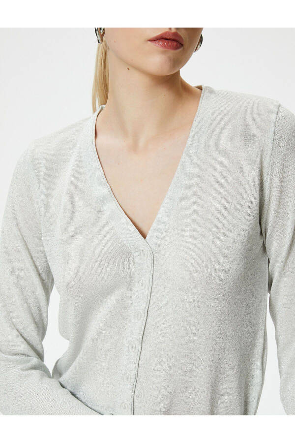 Knitted Cardigan with Sequins V-Neck Buttoned - 11