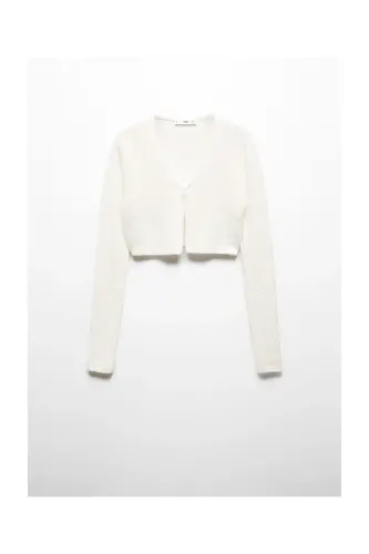 Knitted cropped cardigan-White - 1