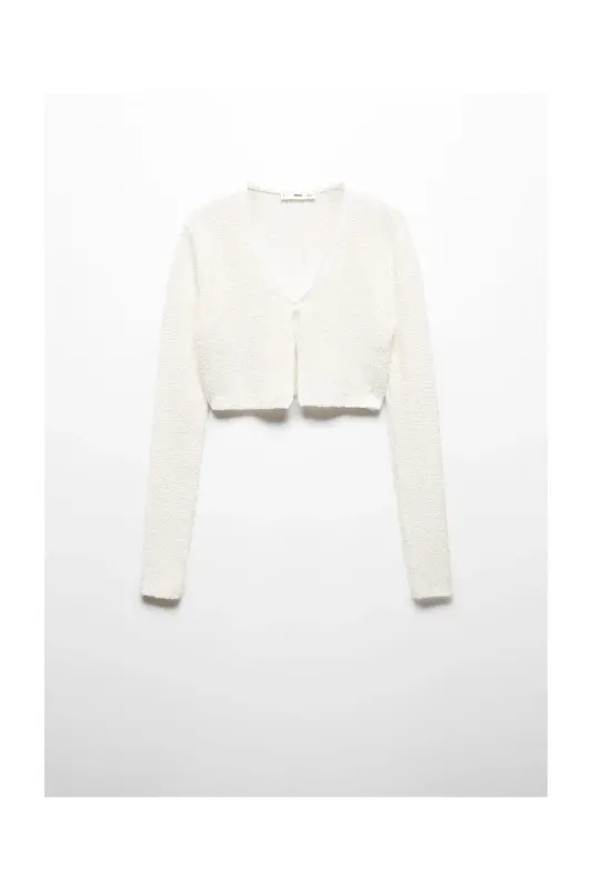 Knitted cropped cardigan-White - 1