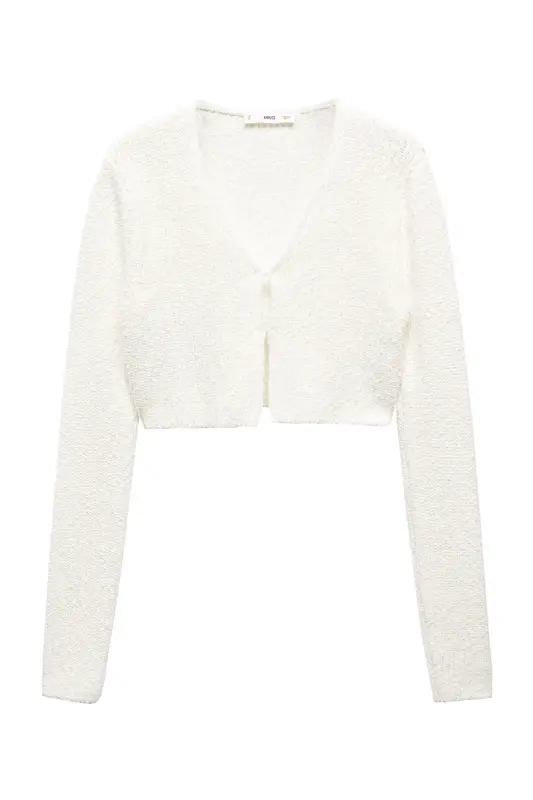 Knitted cropped cardigan-White - 2