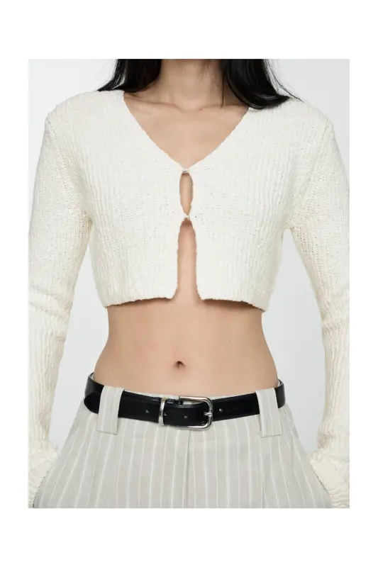 Knitted cropped cardigan-White - 3