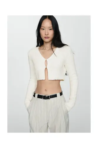 Knitted cropped cardigan-White - 7