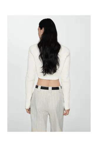 Knitted cropped cardigan - White - 5