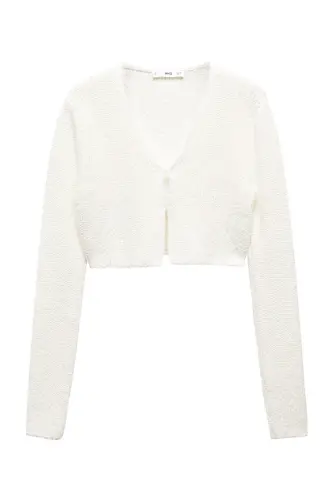 Knitted cropped cardigan-White - MANGO (1)