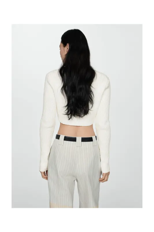 Knitted cropped cardigan-White - 5