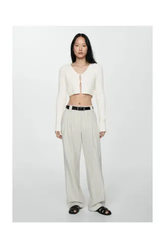 Knitted cropped cardigan-White - 6