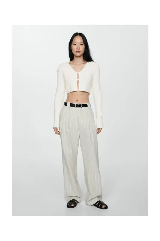 Knitted cropped cardigan-White - 6