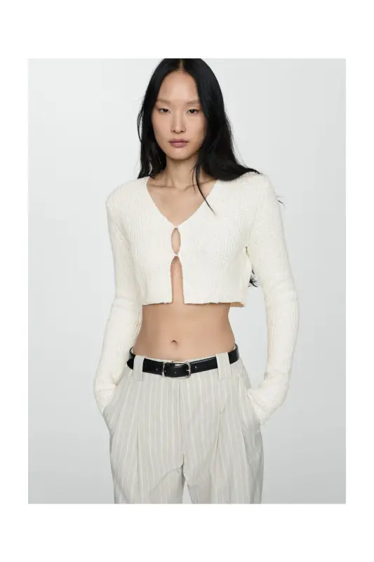 Knitted cropped cardigan-White - 7