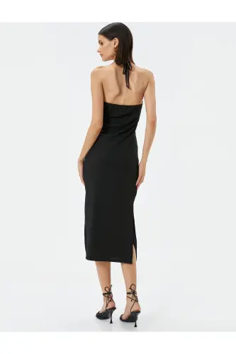 Knitted Dress Midi Halter Neck Slit - 4