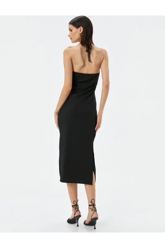 Knitted Dress Midi Halter Neck Slit - 4