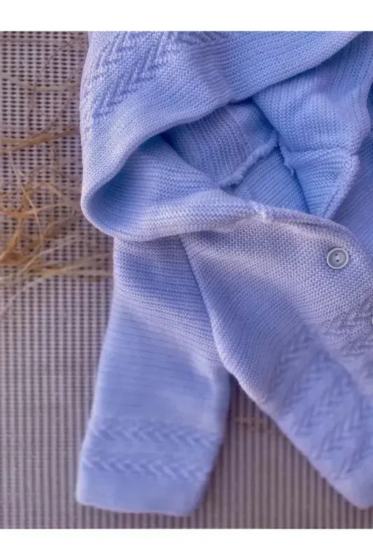 Knitted Hooded Double Layered Girl - Boy Baby Cardigan 12352-BLUE - 2