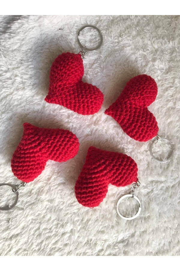 Knitted Keychain Knitted Keychain Heart Shaped Hand Knitted Keychain Red - 9