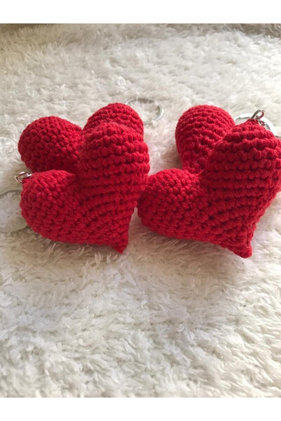 Knitted Keychain Knitted Keychain Heart Shaped Hand Knitted Keychain Red - 6