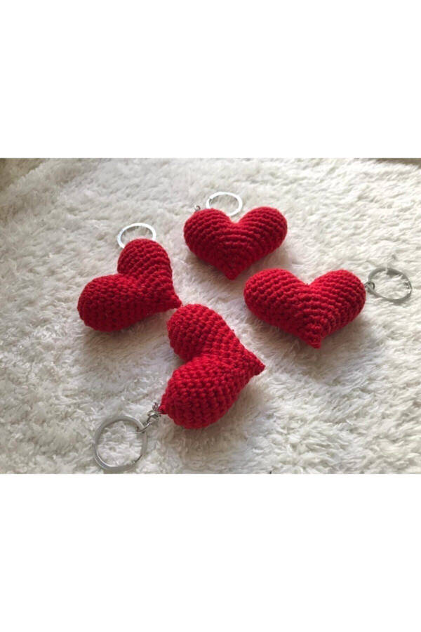 Knitted Keychain Knitted Keychain Heart Shaped Hand Knitted Keychain Red - 7