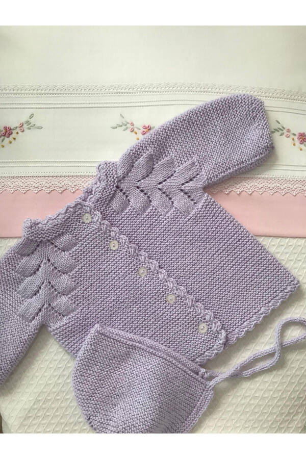 Knitted Lace Baby Cardigan And Hat Set - Hand Knitted - 1