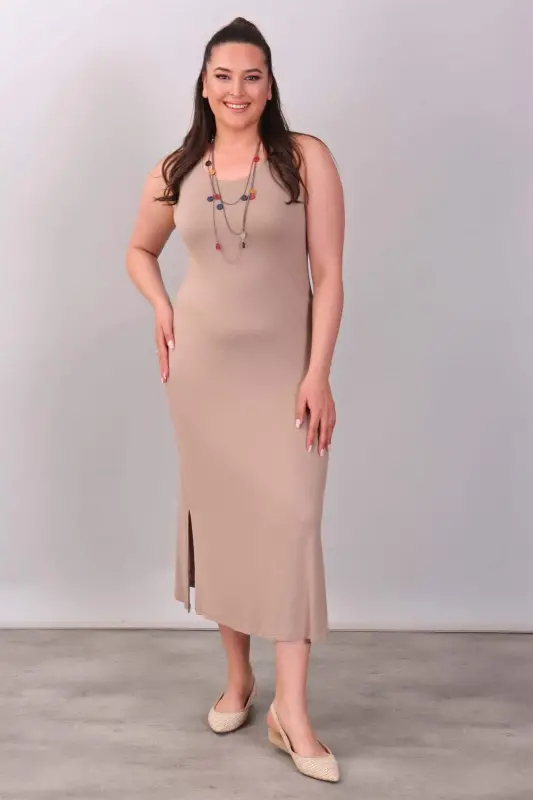 Knitted Mink Dress with Side Slits - BÜYÜKBEDENIZ