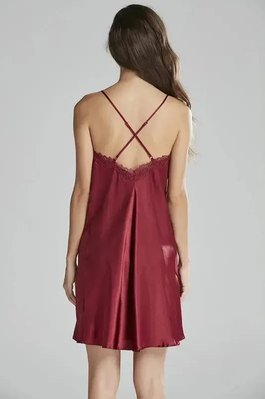 Knitted Nightgown Robe Pajama Set Shorts Set 6-Piece Dowry Set -5965-Burgundy - 7