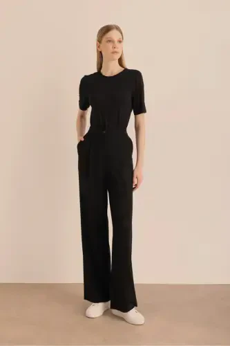 Knitted Palazzo Pants-Black - 2