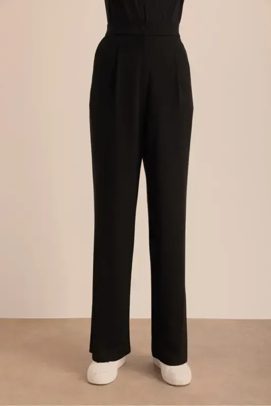 Knitted Palazzo Pants-Black - 3