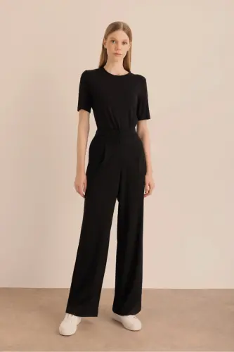 Knitted Palazzo Pants-Black - 1