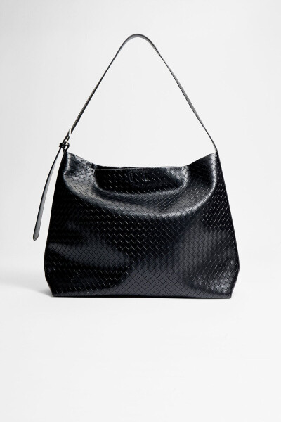 Knitted pattern, faux leather shoulder bag - 1