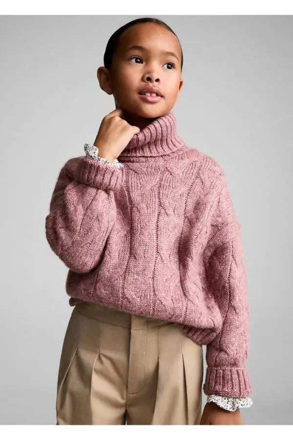 Knitted Pattern Sweater-Pink - 1