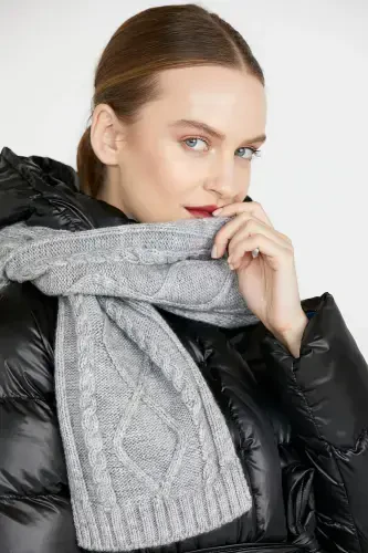 Knitted Scarf - Light Gray-Light Gray - 4