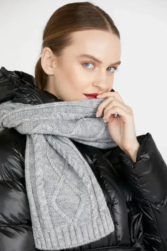 Knitted Scarf - Light Gray-Light Gray - 4