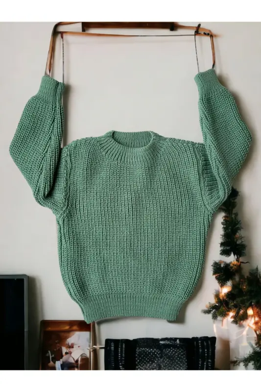 Knitted Sweater Flexible Unisex Baby Child Thessaloniki Crew Neck - Mint - 1