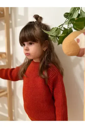Knitted Sweater Flexible Unisex Baby Children's Thessaloniki Crew Neck 1-5 Years-Brick Red - 1
