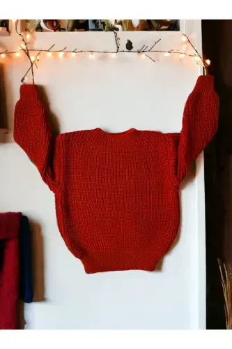 Knitted Sweater Flexible Unisex Baby Children's Thessaloniki Crew Neck 1-5 Years-Brick Red - GOGO BICI (1)