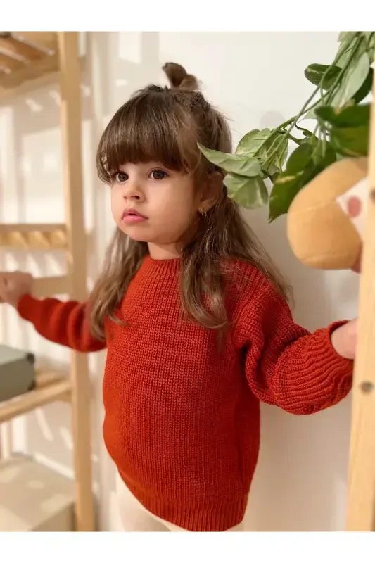 Knitted Sweater Flexible Unisex Baby Children's Thessaloniki Crew Neck 1-5 Years-Brick Red - 6